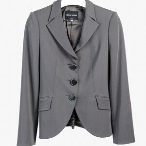 Giorgio Armani Charcoal Wool Blazer With Raised Leather Buttons